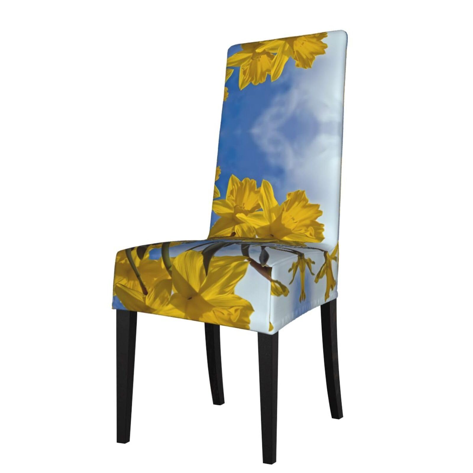 YYHWHJDE Yellow Daffodil Prints Dining Chair Throw Covers – Stretchable Polyester Blend Protects Your Chairs with Easy Style & Easy Care