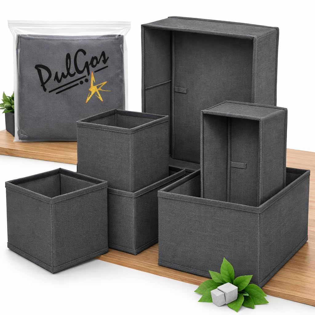 PulGos 12pcs Foldable Drawer Organizer for Home |Closet Storage Bins | Fabric Basket Boxes for Clothes, Wardrobe, Almirah & Cupboard | Undergarments & Accessories |Sturdy Fabric Organiser Set