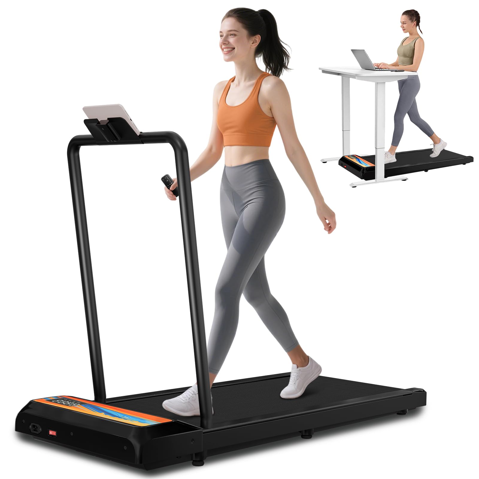 Walking Pad Treadmill, 3 in 1 Under Desk Treadmill for Home Office w/2.5HP Motor/4.0MPH/45dB, Walking Pad w/Safety Handle/Remote/LED Display, Portable Treadmills Supports Up to 300lbs, Orange-image-44