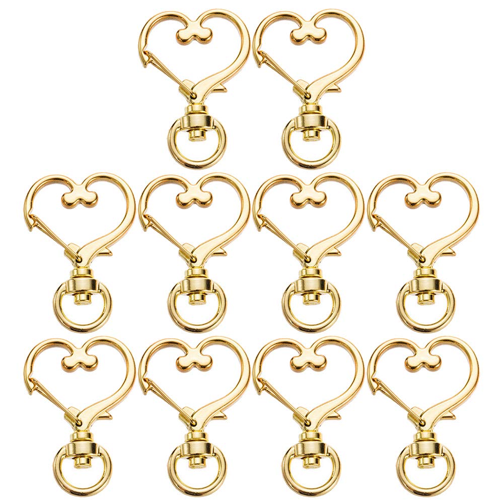 BAOBAO 50 PCS Metal Swivel Lobster Clasp Snap Hook Star Shape Craft Keychain Accessories 10pcs Heart Shape (Gold) AA-MCY171J10