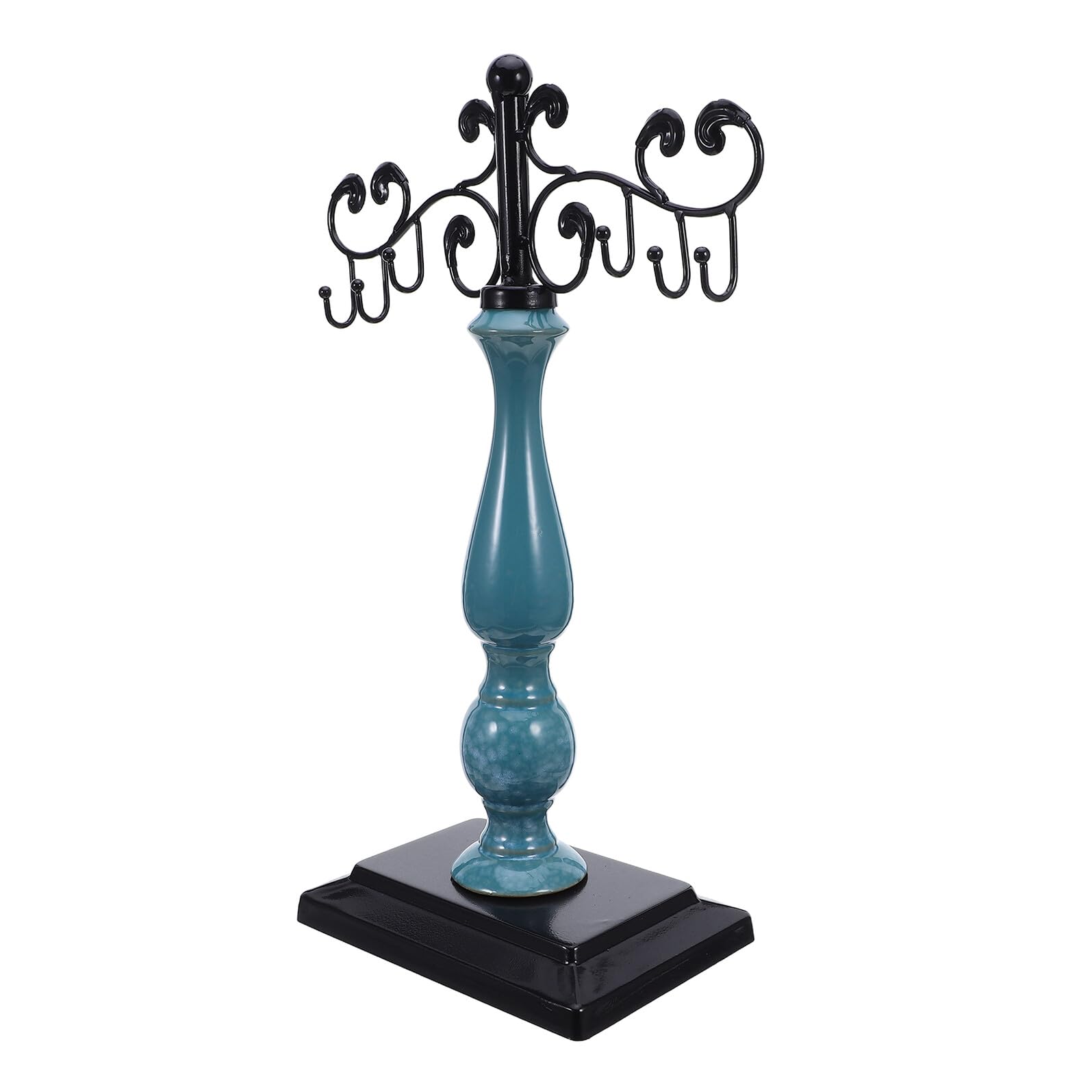 ORFOFE Soporte para Joyas de Metal Negro con Ganchos Organizador Colgante para Collares y Pulseras Expositor Multinivel con Bandeja para Anillos Adecuado para Tocadores y Hogar