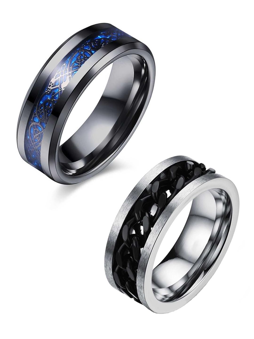 Silver Ring for Men Mens couples gents unisex Boys Boyfriend Friends Black blue Stainless Steel thumb Band Stylish adjustable Couple Platinum combo Valentine Anniversary Finger RINGS 216-image-7
