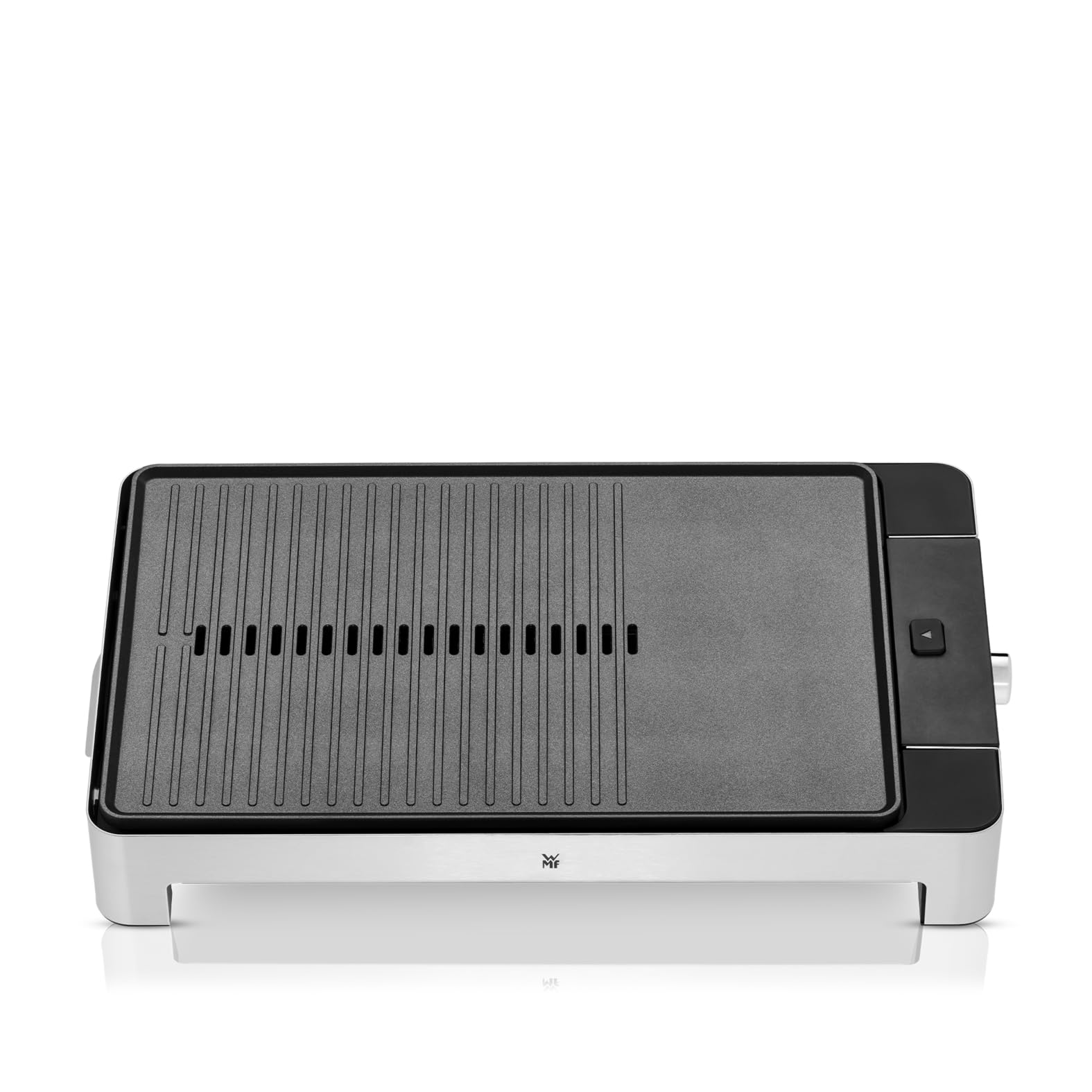 WMF Lono grill stołowy płaski i żebrowany, elektryczny grill z regulacją temperatury, 2300 W, stal nierdzewna matowa, elektryczna płyta grillowa, gładka