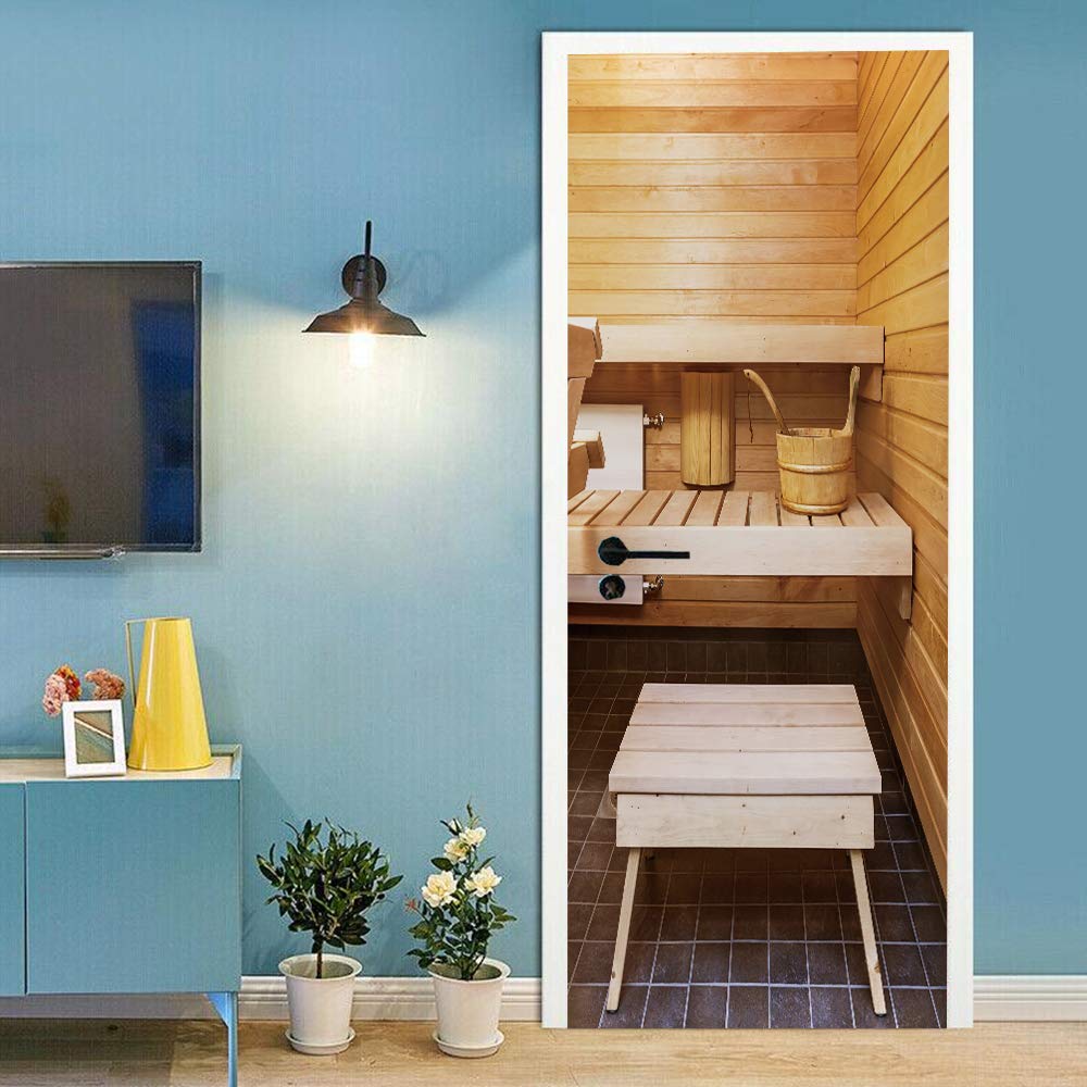 Sticker de porte trompe l'oeil pour cacher les défauts d'un mur intérieur