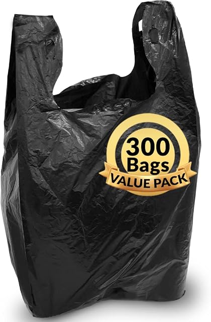 Reli. T-shirt Bags (300 Count) (Black) (11.5" x 6.5" x 22") - Black Plastic Bags (Plain) - Grocery, Shopping Bag, Restaurants
