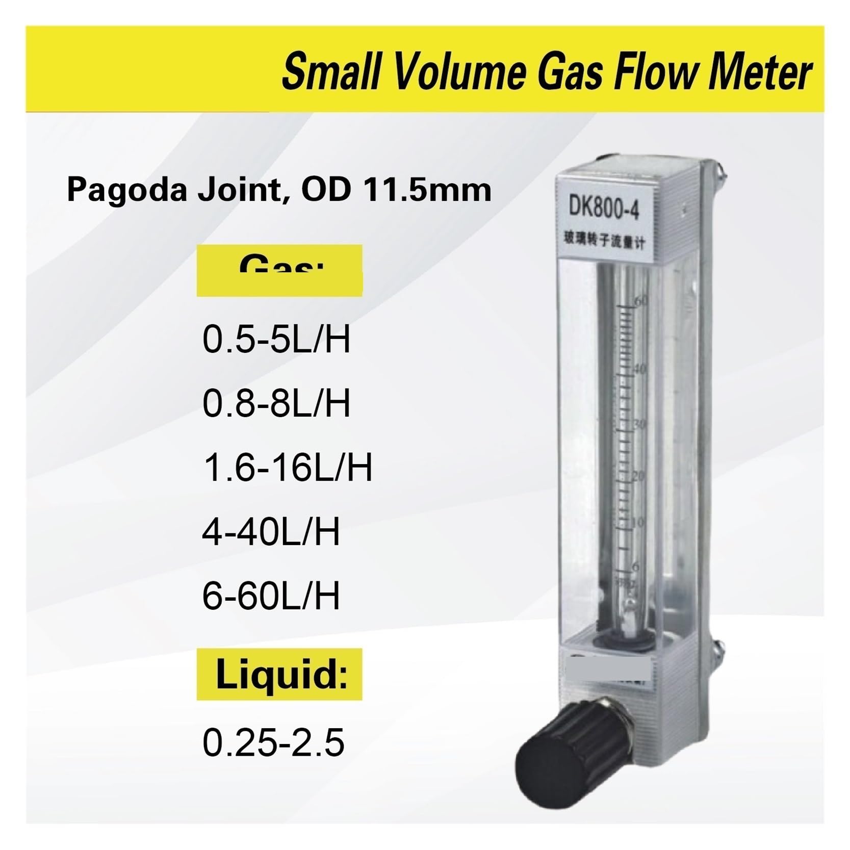 Rotámetro de Vidrio DK800-4, caudalímetro de área Variable, caudalímetro de Aire y nitrógeno, caudalímetro de precisión Industrial for Laboratorio(0.5-5L-H)