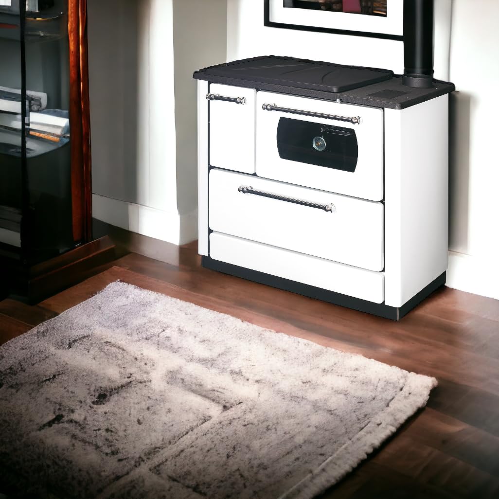 OMG Stufa Cucina Riscaldamento a Legna con Forno Struttura in Acciaio 9,06 kW Popular - White