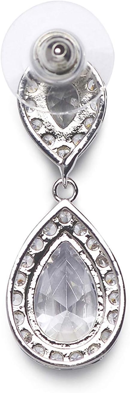 SWEETV Cubic Zirconia Teardrop Bridal Earrings, Rhinestone Dangle Earrings for Wedding Prom Anniversary - Image 6