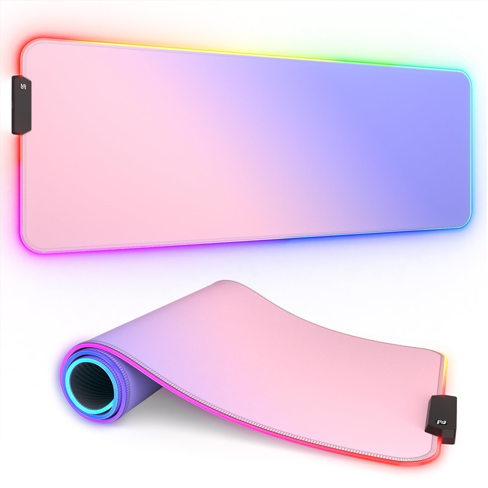 ITNRSIIET RGB Gaming Mouse Pad Full Desk XL Extended Large Gaming Mousepad 12 Lighting Modes, 30% Thicker, Big LED Desk Mat for Keyboard Men Gamers Esport Pros, 32" x 12",Gradient Light Pink Violet