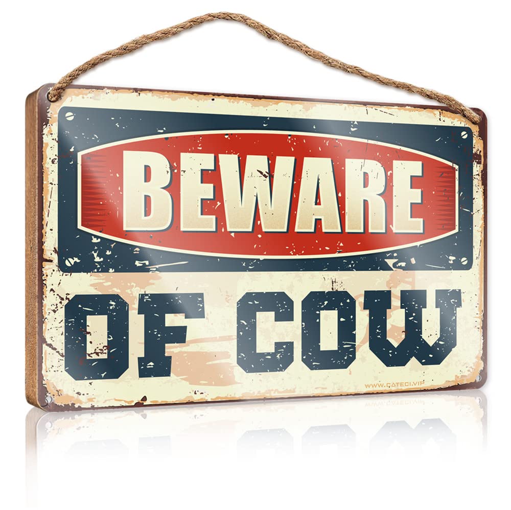 Signs & Plaques Beware Of Cow Wooden Sign Summer Decor Outdoor Signs And Decor(15X28CM)