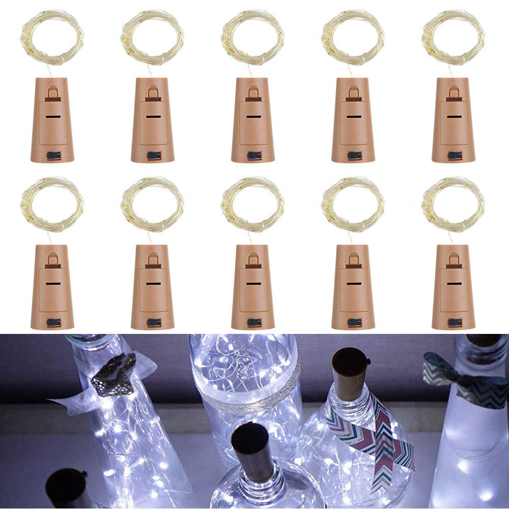 Wine Bottle Lights with Cork,RcStarry 3.3Ft/1M 10 LEDs Cork Lights for Bottle 10 Pack,Silver Wire Bottle Lights for DIY, Party, Decor, Christmas, Halloween,Wedding(White)