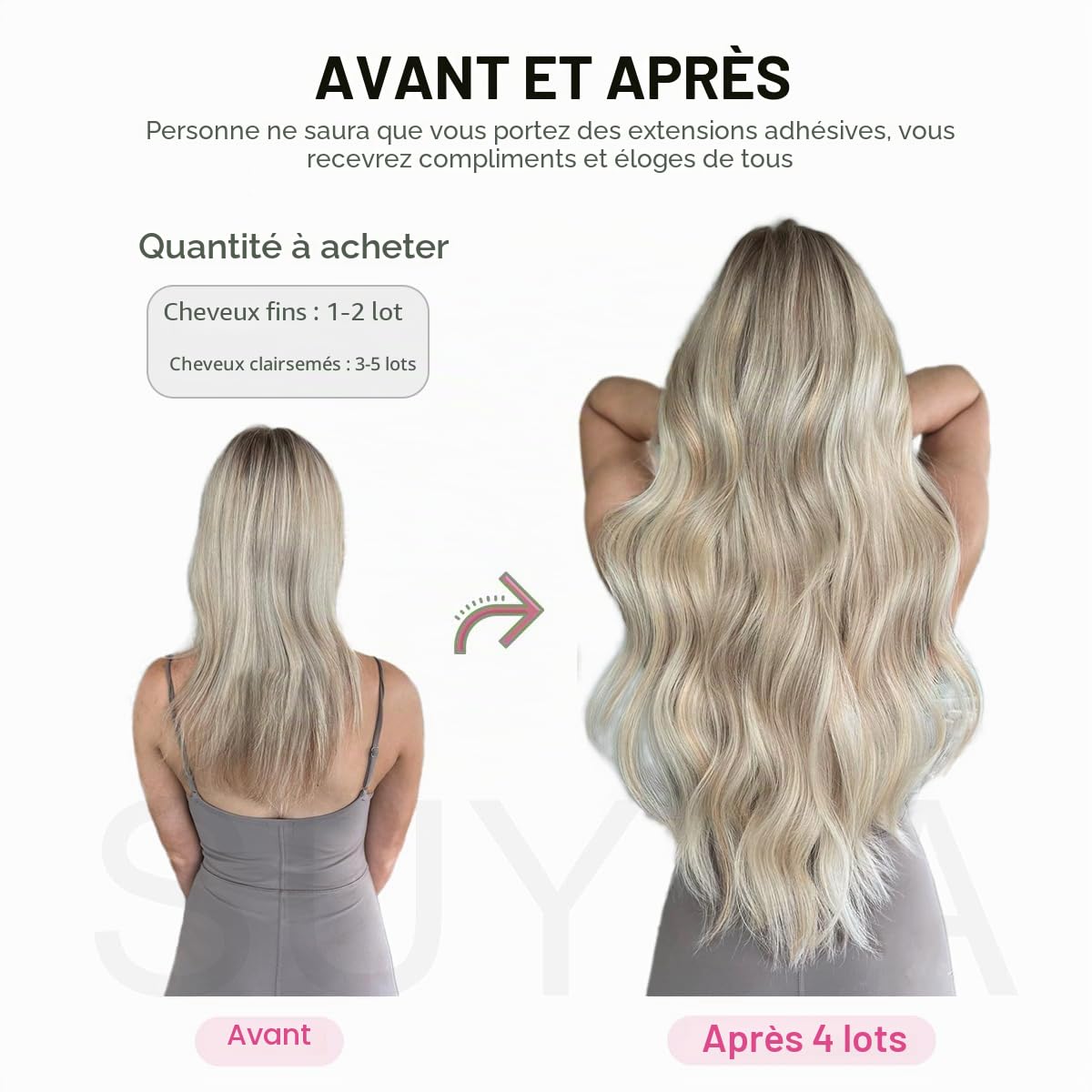 SUYYA Extension Adhesive Cheveux Naturel Droits Cheveux humains Extension Cheveux Naturel Adhesif Tape in Hair Extensions 20Pouces/65cm 60g 20 Pièces #1B Noir Naturel