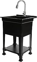 UTILITYSINKS Freestanding Utility Sink 24x24 Black with Faucet & Quick Connect Drain - Portable Tub for Laundry, Garage, Basement, Workshop