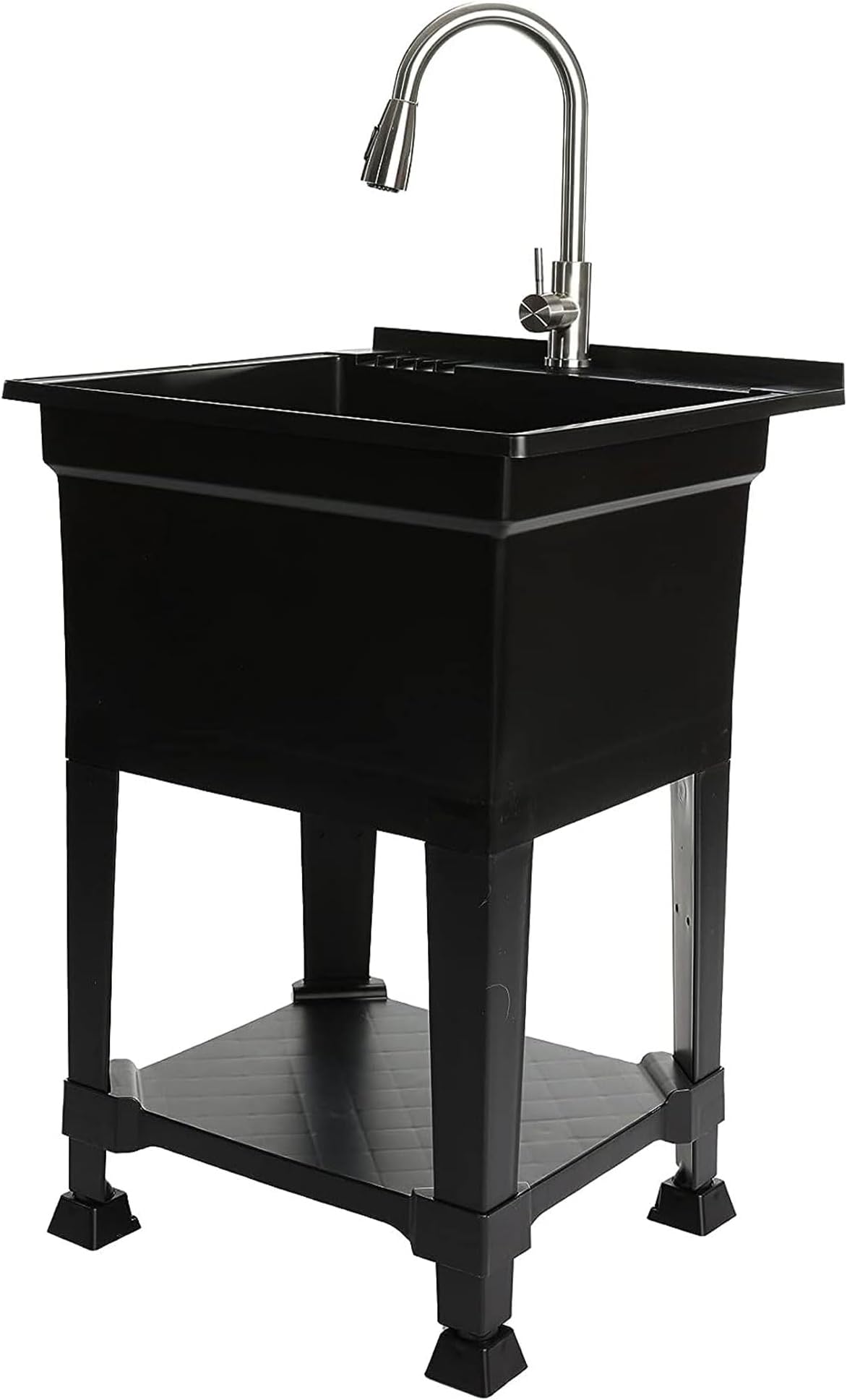 UTILITYSINKS Freestanding Utility Tub Sink with Quick Connect Drain, 24 x 24", Black - Portable and Compact Sink with Faucet for Outdoor Kitchen, Laundry Room, Garage, and Basement