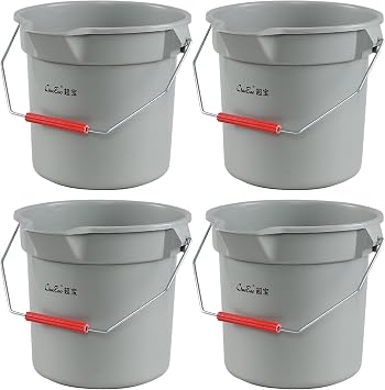 14 Quart Plastic Cleaning Bucket with Handle, 4 Packs Plastic Round Utility Pail, Grey