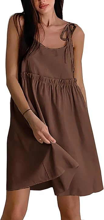 TONCHENGSD Womens Summer Casual Sleeveless Mini Dresses Tie Shoulder Swing A Line Beach Sundresses
