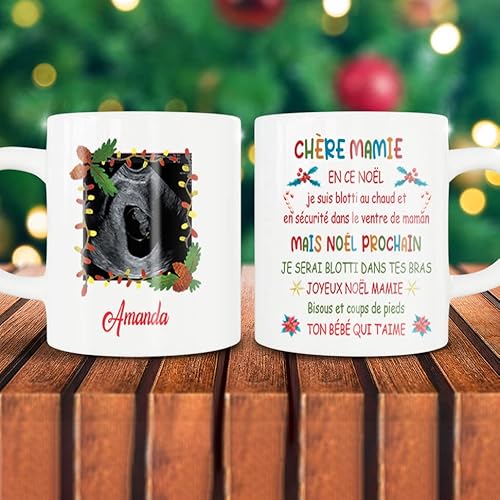 Lalasol Mug Votre Prénom Et Photo De Bébé Personnalisé - Idée Cadeau de Noël Famille Pour Future Mamie - Tasse Pour Nouvelle Grand-mère L'Annonce De Grossesse - Imprimé en France Cover