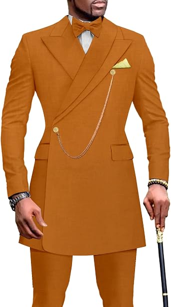 Men`s Suits Slim Fit Blazer and Pants Set Dashiki Outfits with Bow Tie Chain Kerchief African Clothes Wedding