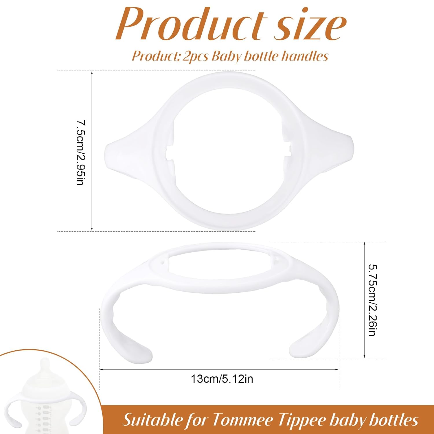 2pcs Baby Bottle Handles for Tommee Tippee, Ergonomic Non Slip Grip Easy BPA Hands Free Replacement Gripper Holder for Newborn Bottles Accessories Part