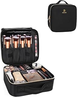 Makeup Train Cases Professional Travel Makeup Bag Cosmetic Cases Organizer Portable Storage Bag for Cosmetics Makeup Brushes Toiletry Travel Accessories (S-Black)