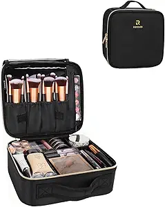 MONSTINA Makeup Train Cases, Professional Travel Makeup Bag, Portable Organizer Storage Bag for Cosmetics Makeup Brushes Toiletry Travel Accessories Black Small