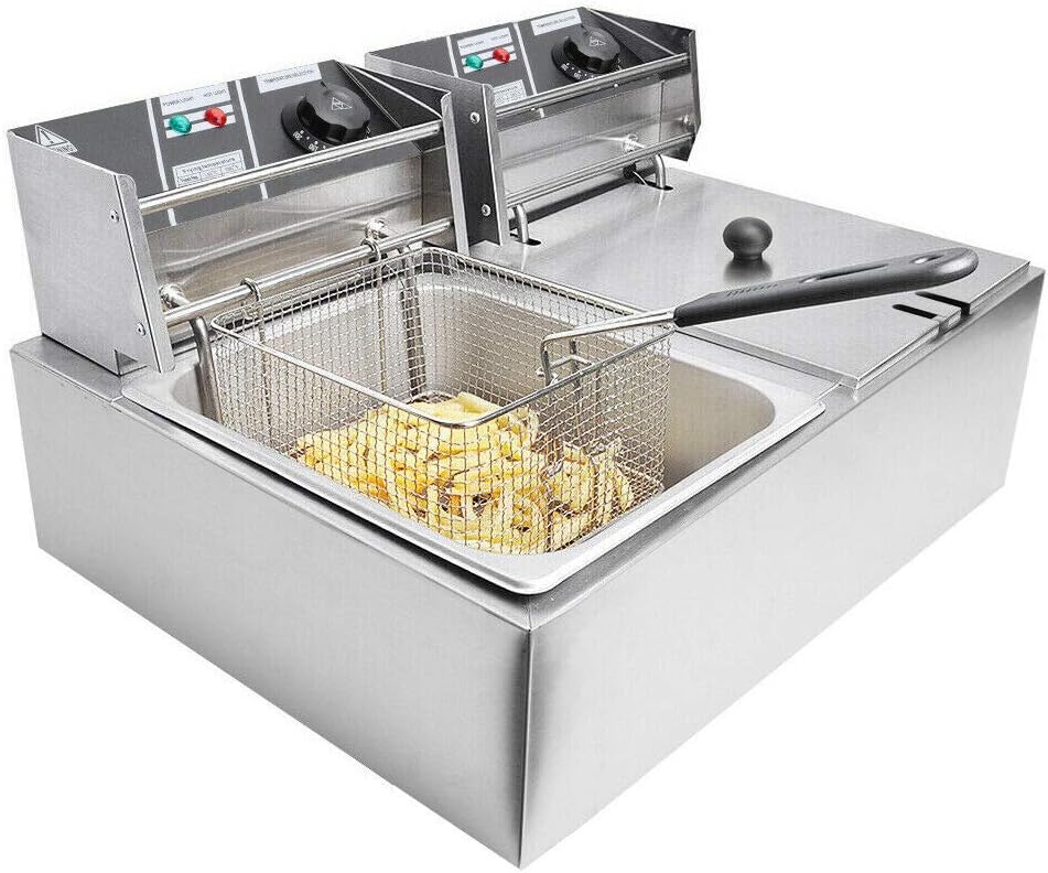 iropro 20L Stainless Steel Deep Fat Fryer 2500W with Dual Cover, Easy Clean and Adjustable Temperature Control, Silver