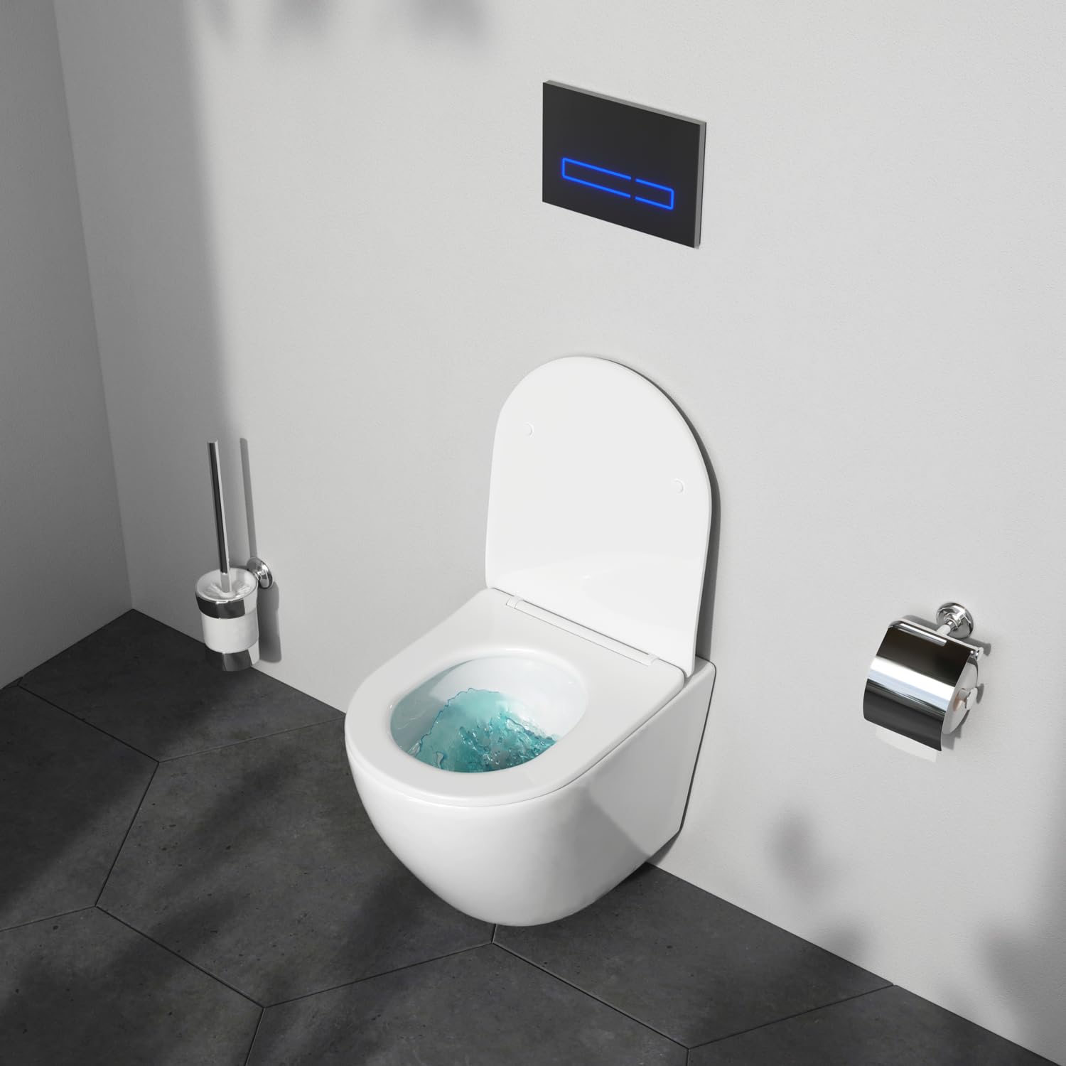 AM.PM Like AquaSpin WC naścienna, bez obramowania, wisząca deska sedesowa z wolnoopadającą deską klozetową, deska sedesowa z duroplastu, wisząca deska sedesowa bez krawędzi, kompatybilna z elementem