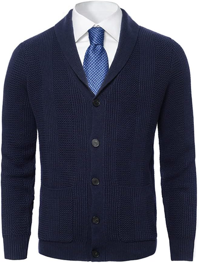 Men's Fruit Collar Cardigan Outerwear Solid Color Knitted Cardigans Autumn Casual Cotton Sweaters