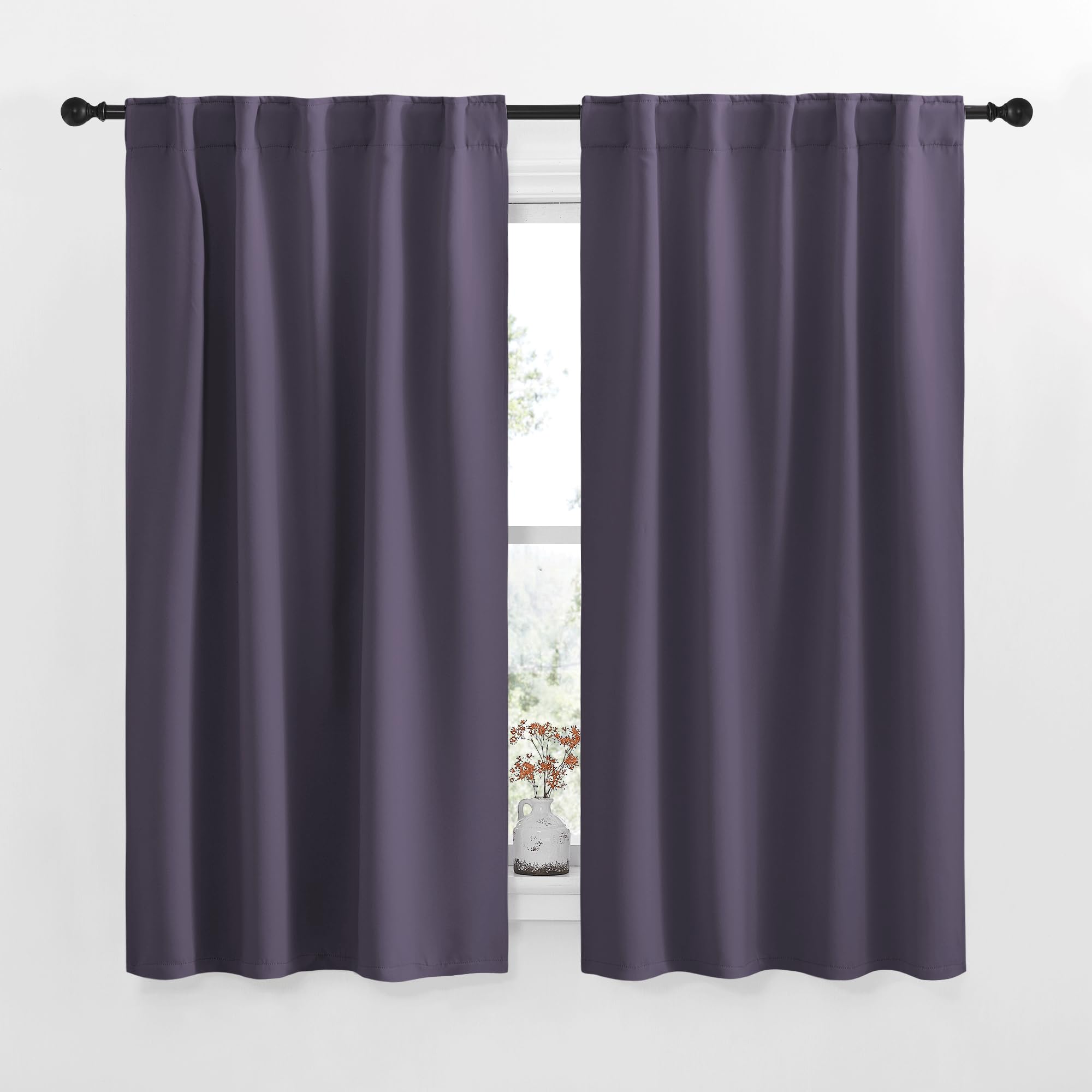 NICETOWN RV Curtains for Camper Windows - (Greyish Purple Color) 42x50 Inch, 2 Panels Set, Thermal Insulated Room Darkening Blackout Drapes/Draperies with Rod Pocket &amp; Back Tab for Half Window