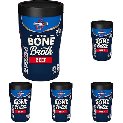 Swanson Sipping Bone Broth, Beef Bone Broth, 10.75 OZ Cup (Pack of 5)