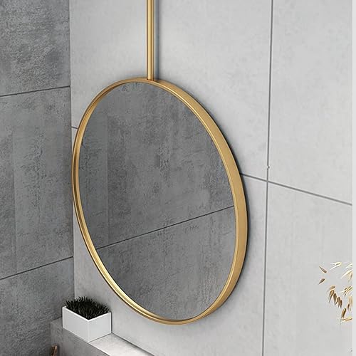Miniatura 5 de Espejo de marco de metal dorado con pluma redonda para colgar en la pared, espejos de maquillaje para tocador de baño, dormitorio, pasillo, entrada,