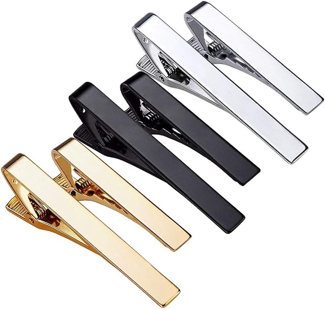 ALBOYI Tie Clip Skinny Tie Bar for Mens Square Edges Tie Tack Necktie Bar Pinch Clips Metal Bar Pin Shirt Wedding Business Mandatory(Silver/Gold/Black)