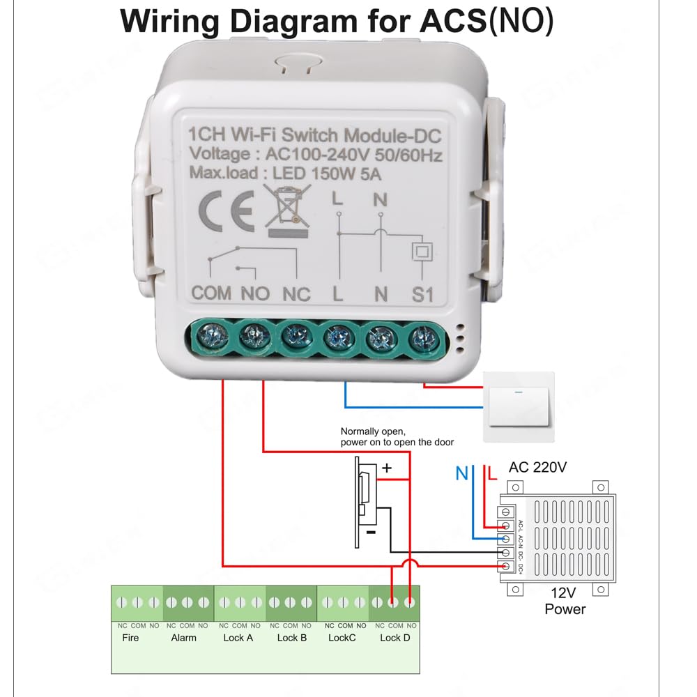 Inteligente Wifi Interruptor Jog/Bloqueo Relé Inalámbrico 1 canal DC 12/24V AC 100-240V, APP Tuya/smartlifeMando a distancia, contacto en seco, módulo funciona con Alexa Google (1)