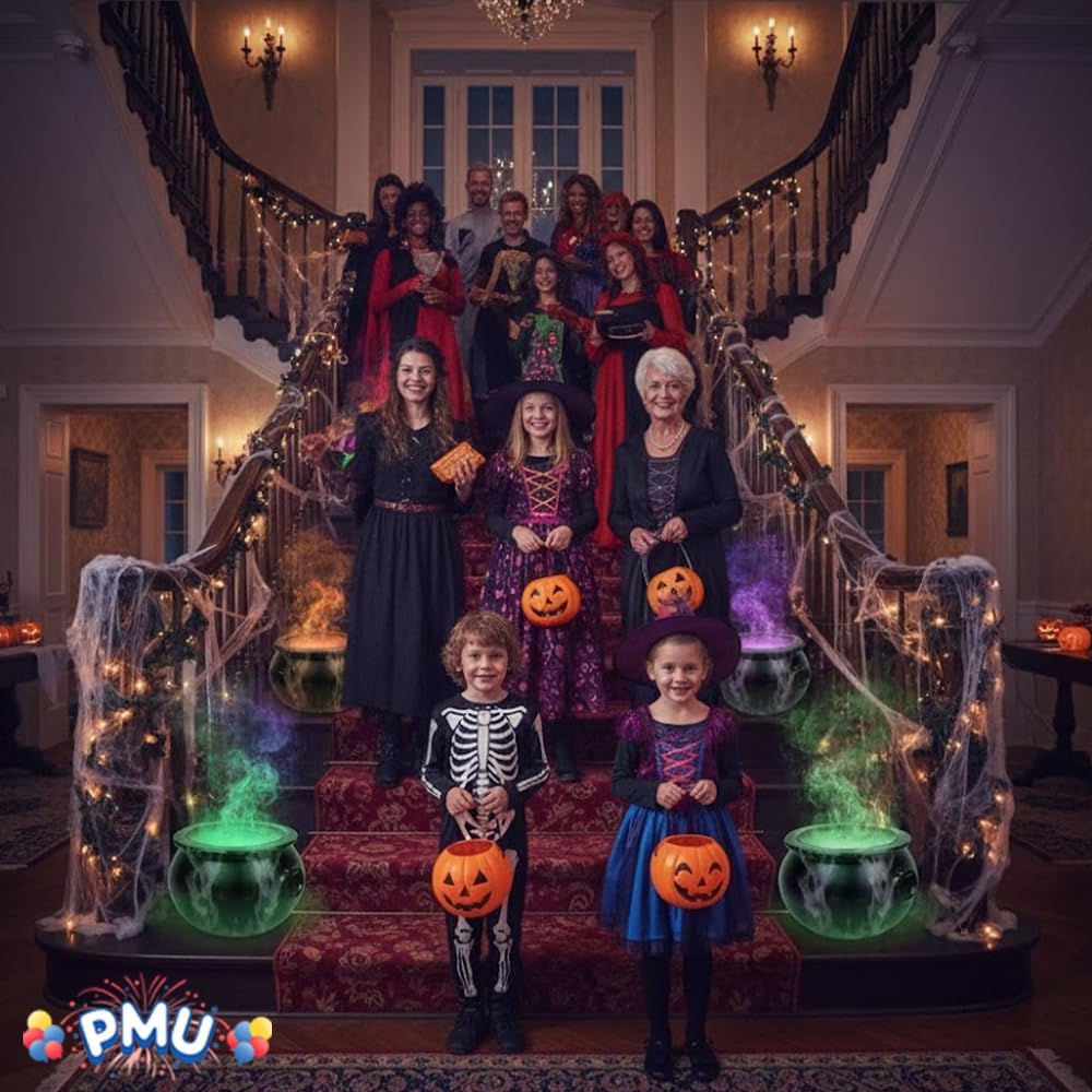 PMU Halloween 2pc Multi Pack 12in Black Plastic Cauldron with Mist Maker Multi Color Fogger (1) 12in 55120-NHS(1) 49500 (2/pkg) Pkg/1