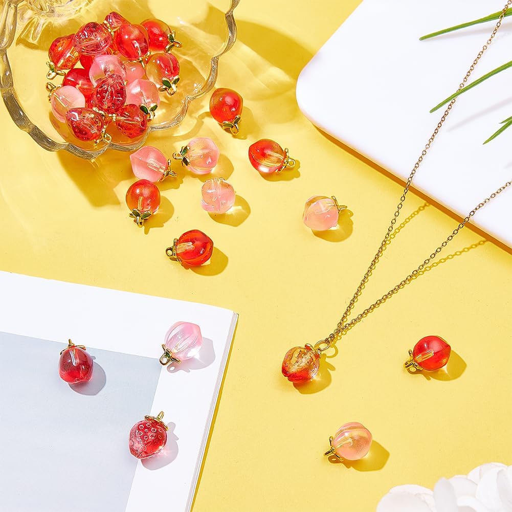 WADORN 30Pcs 3 Styles Lampwork Fruit Glass Pendants, Handmade 3D Peach Strawberry Charms Summer Fruit Glass Charms Imitation Fruits Dangle Charm for DIY Jewelry Making Necklaces Accessories - Image 5