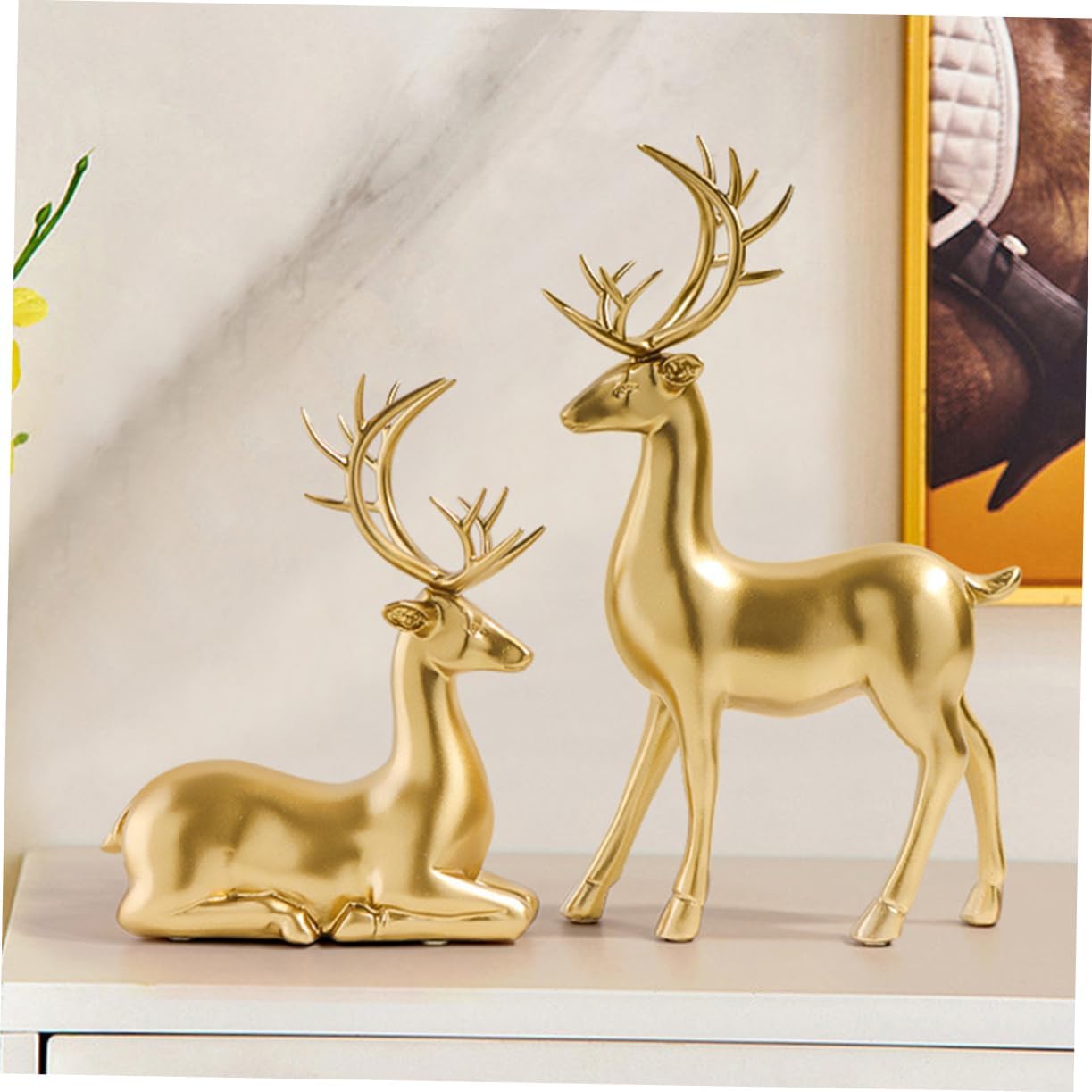 2pcs Christmas Elk Resin Figurine Set Elegant Desktop Ornaments for Holiday Decor for Xmas Celebrations