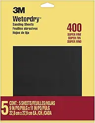 Lixa 3M Wetordry, 23 x 28 cm, grão 400, 5 folhas, para lixar entre camadas de verniz, laca, tinta e outros acabamentos, papel impermeável, papel de lixa (9085NA)