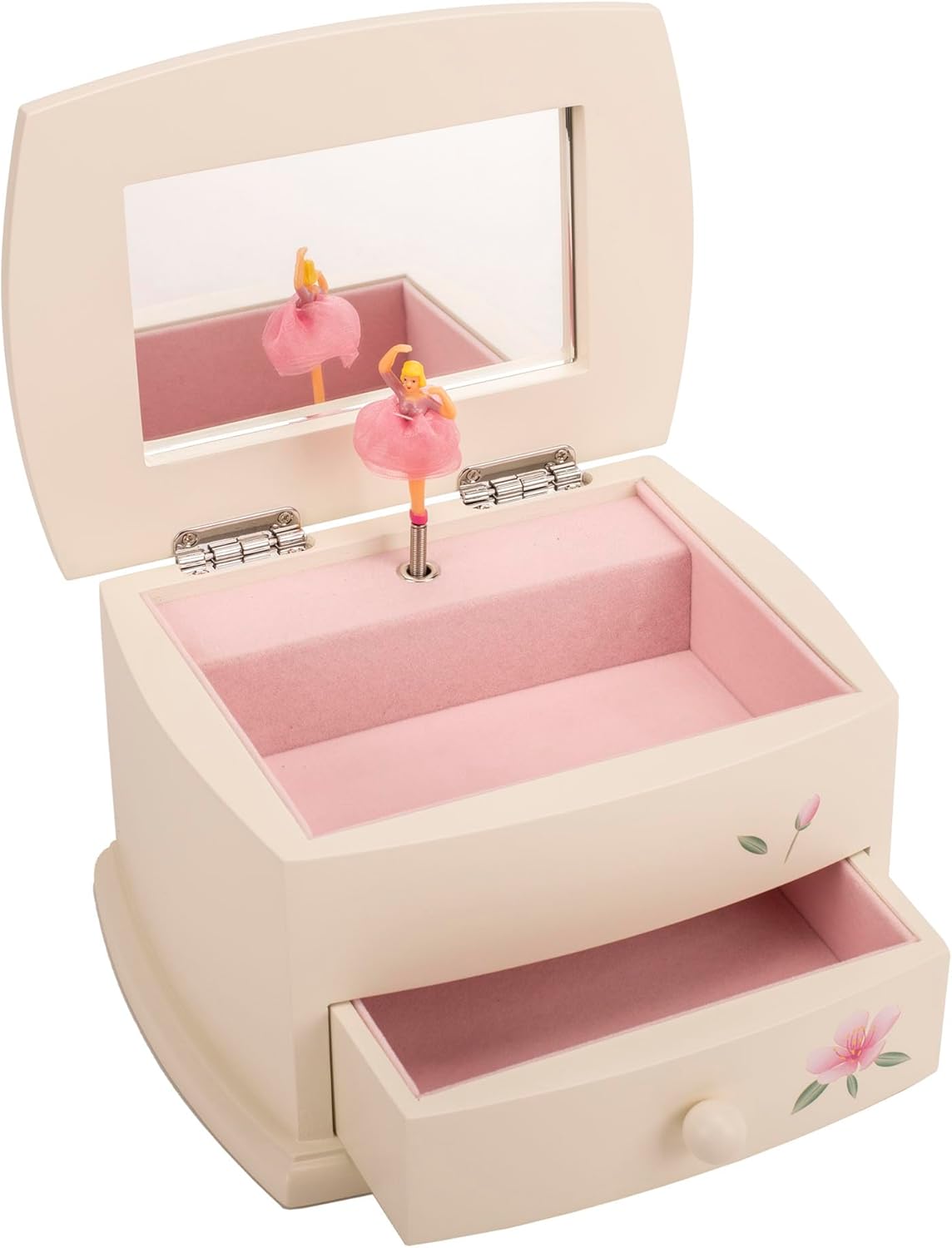 Cottage Garden Ballerina Cream 7.5 x 5.8 MDF Wood and Velvet Musical Jewelry Box Plays Tune Swan Lake