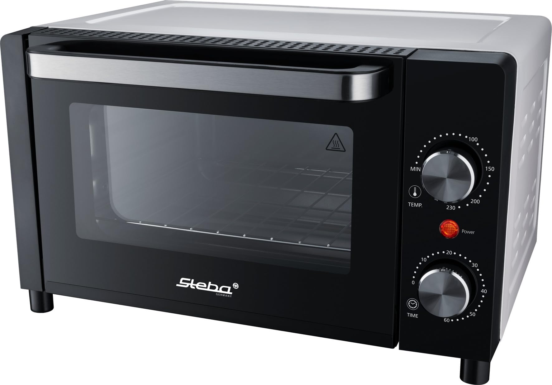 Steba Mini four avec volume de 9 litres, profondeur de pizza jusqu'à Ø 22 cm, double porte en verre, chaleur de voûte et de sole, 2 plateaux d'insertion, KB A9