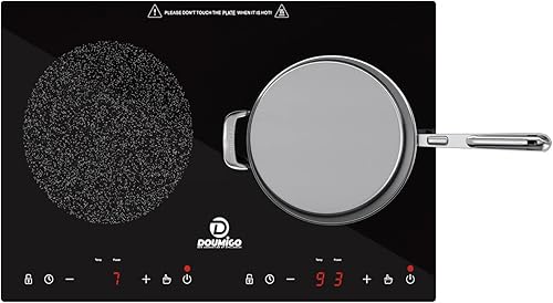 Miniatura 6 de Doumigo Placa de inducción, 120 V, 2 quemadores, estufa eléctrica con pantalla táctil de superficie lisa, 8 opciones de temperatura con bloqueo de