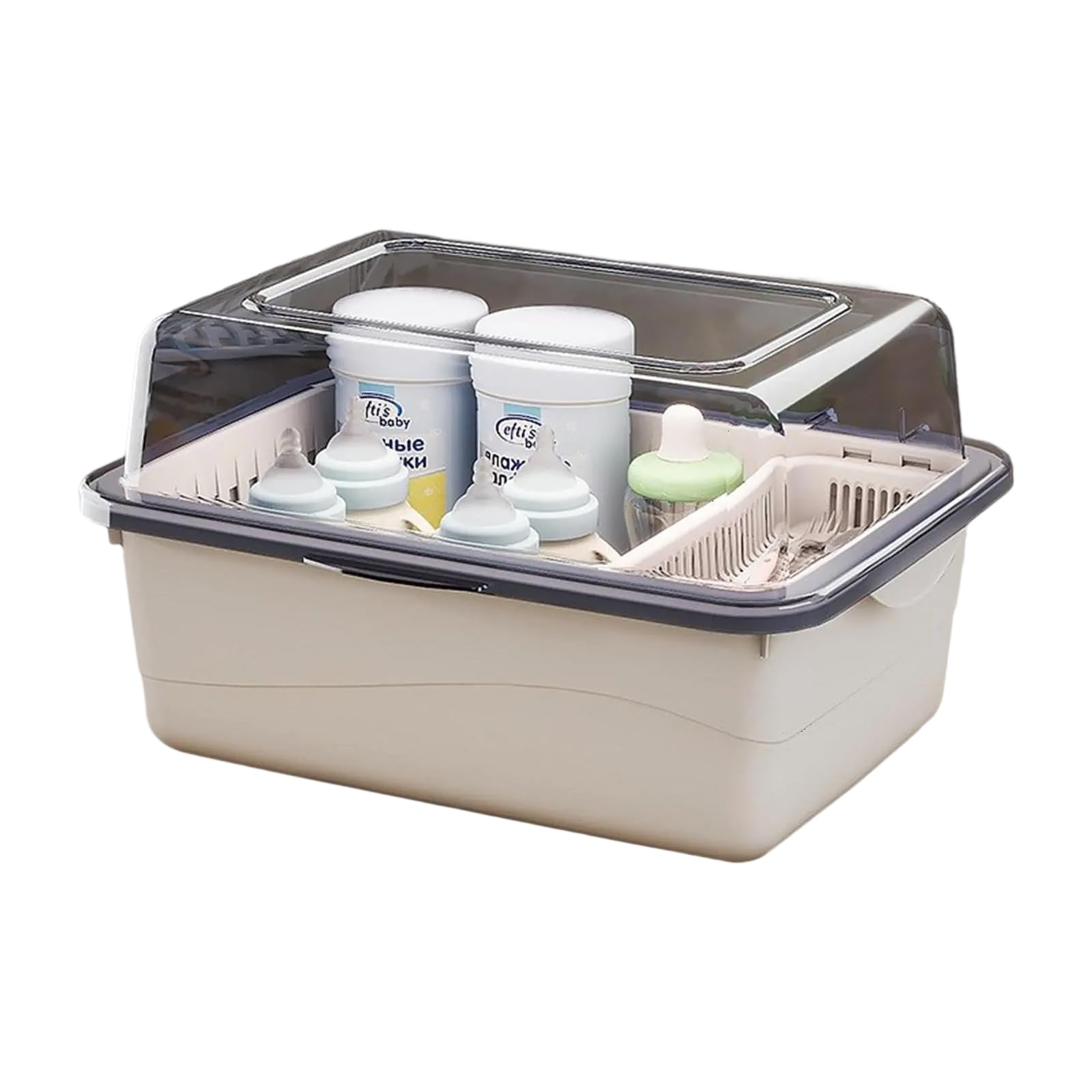 Caja de almacenamiento para biberones con estante de secado y cubiertas transparentes, organizadores de biberones portátiles