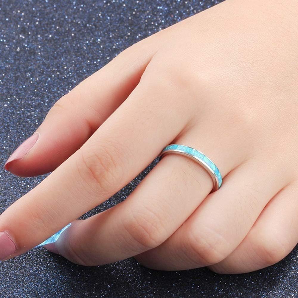 Jude Jewelers 4mm Stainless Steel Fire Opal Inlay Half Eternity Wedding Band Ring - Image 2