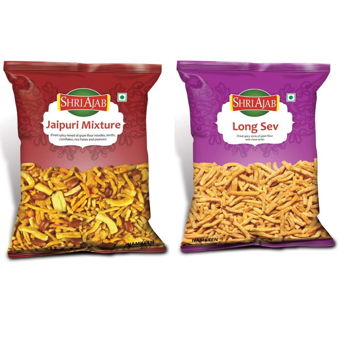 SHRIAJAB Jaipuri Mixture (200g) & Long Sev (200g) / Pack of 2 / Delicious, Spicy Long Sev/All-time Favourite Indian Snacks/Made with All Natural Ingredients/Mixer Namkeen/Ready to Eat (B08KJ3PGYS) Amazon Price History, Amazon Price Tracker