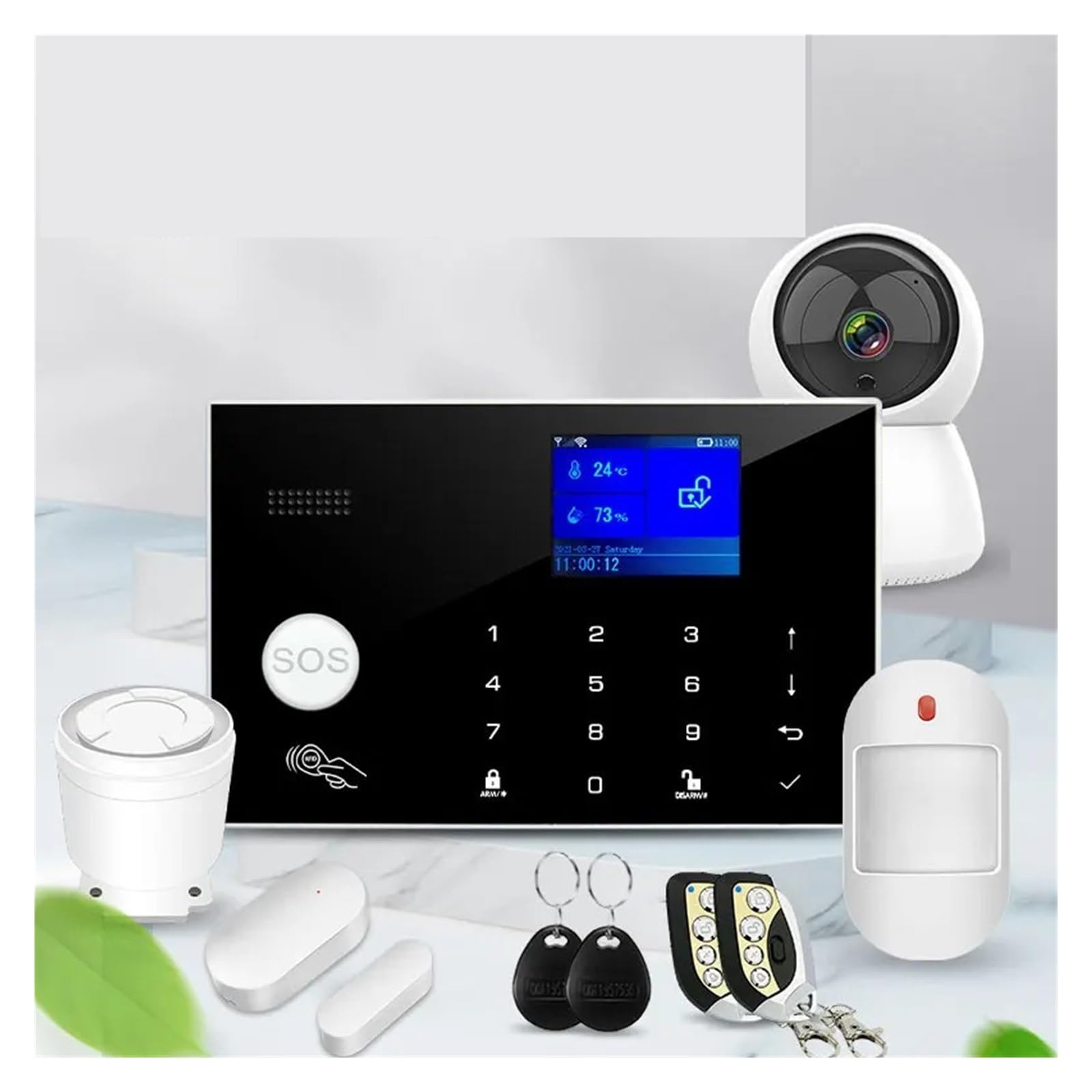 PIRKO 2026 Système d'alarme WiFi GSM 433MHz, Alarme de sécurité Anti-cambriolage, détecteur Filaire sans Fil, Clavier Tactile RFID, température et humidité,(P)