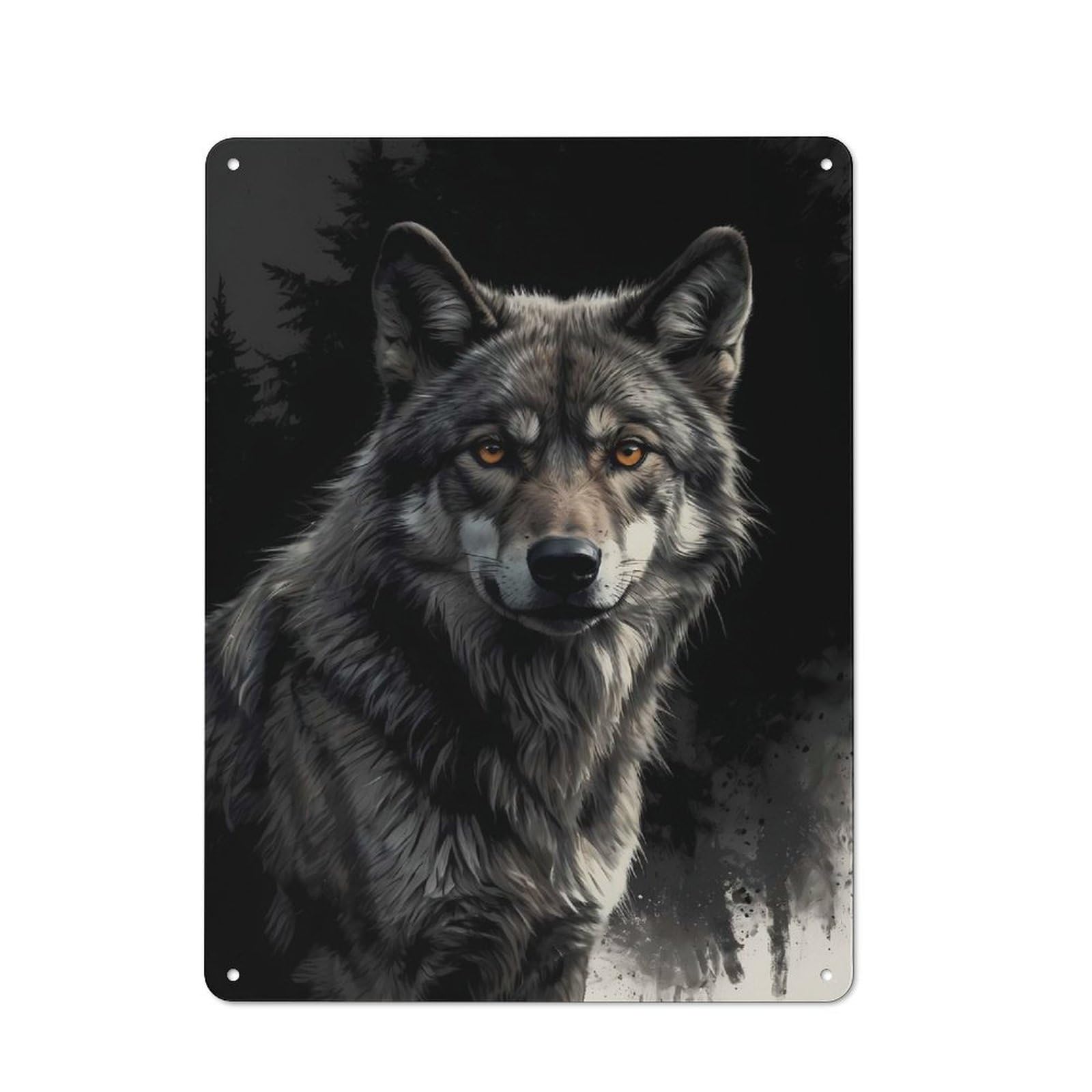 Junmoney Style-9 Gaze Of The Night Wolf Retro Tin Wall Plaque 40X30cm For Hobby Room Or Studio, New Home Wall Decor For Hobby Room Decor Fans