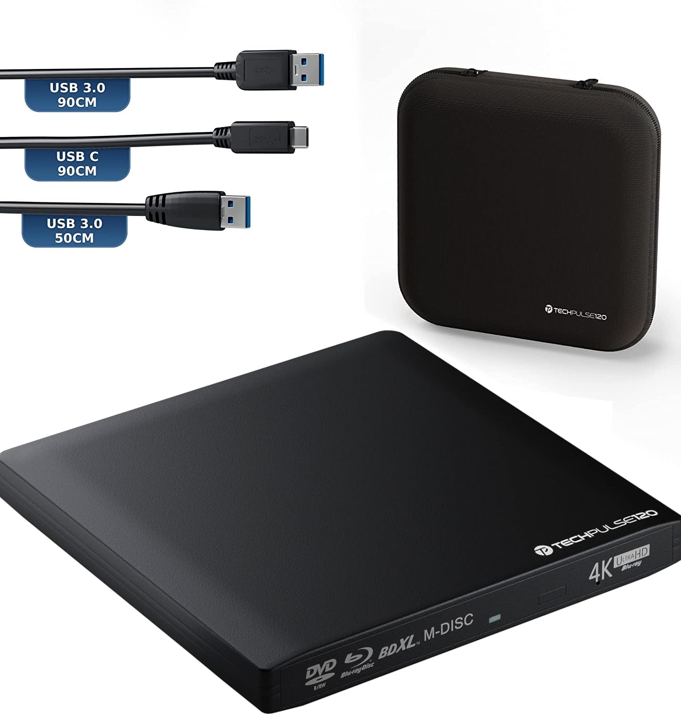 techPulse120 USB 3.0 Type-C Brenner Externe de CD DVD en Aluminium pour Ordinateur, Notebook UHD Blu-Ray Brenner USB xDeluxe Pak