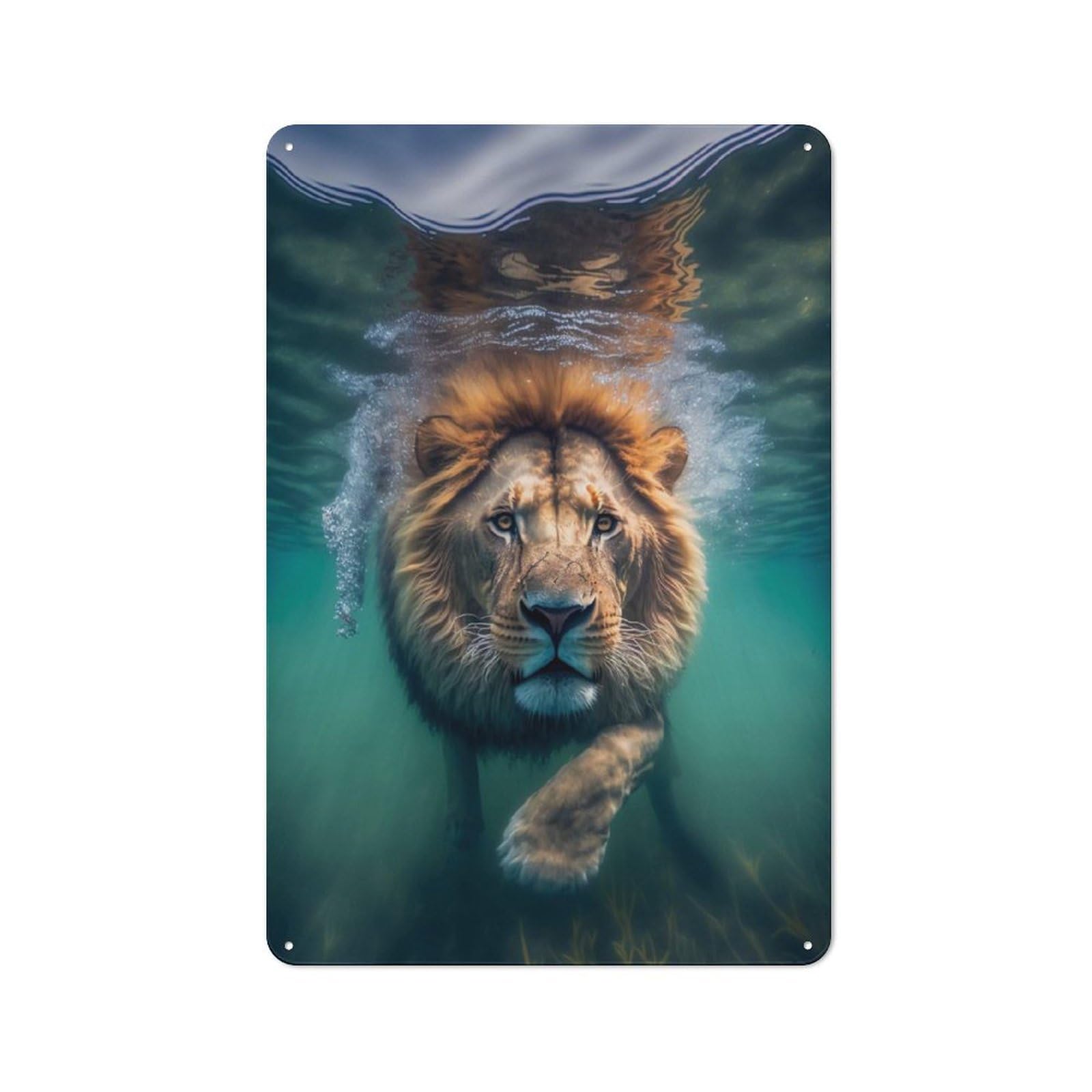 Junmoney Style-5 Distressed Look Underwater Lion Decorative Tin Sign 30X20cm, Retro Room Decor For Lounge, Study, Pub Or Wall Gallery