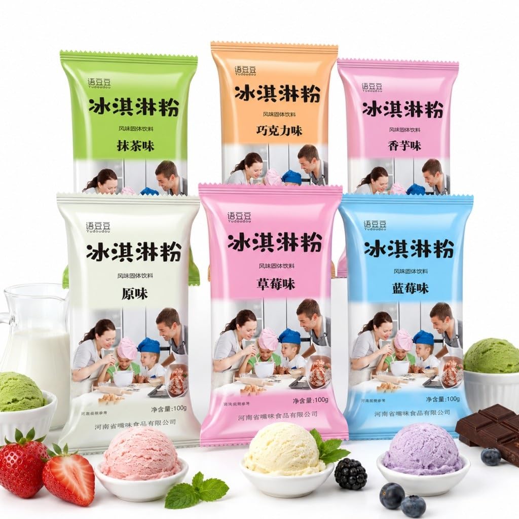 Mezcla De Helado En Polvo Casera 6 Sabores (3.53 Oz X Paquetes) - Taro Original Chocolate, Fresa, Arándano Y Matcha No Necesita Máquina