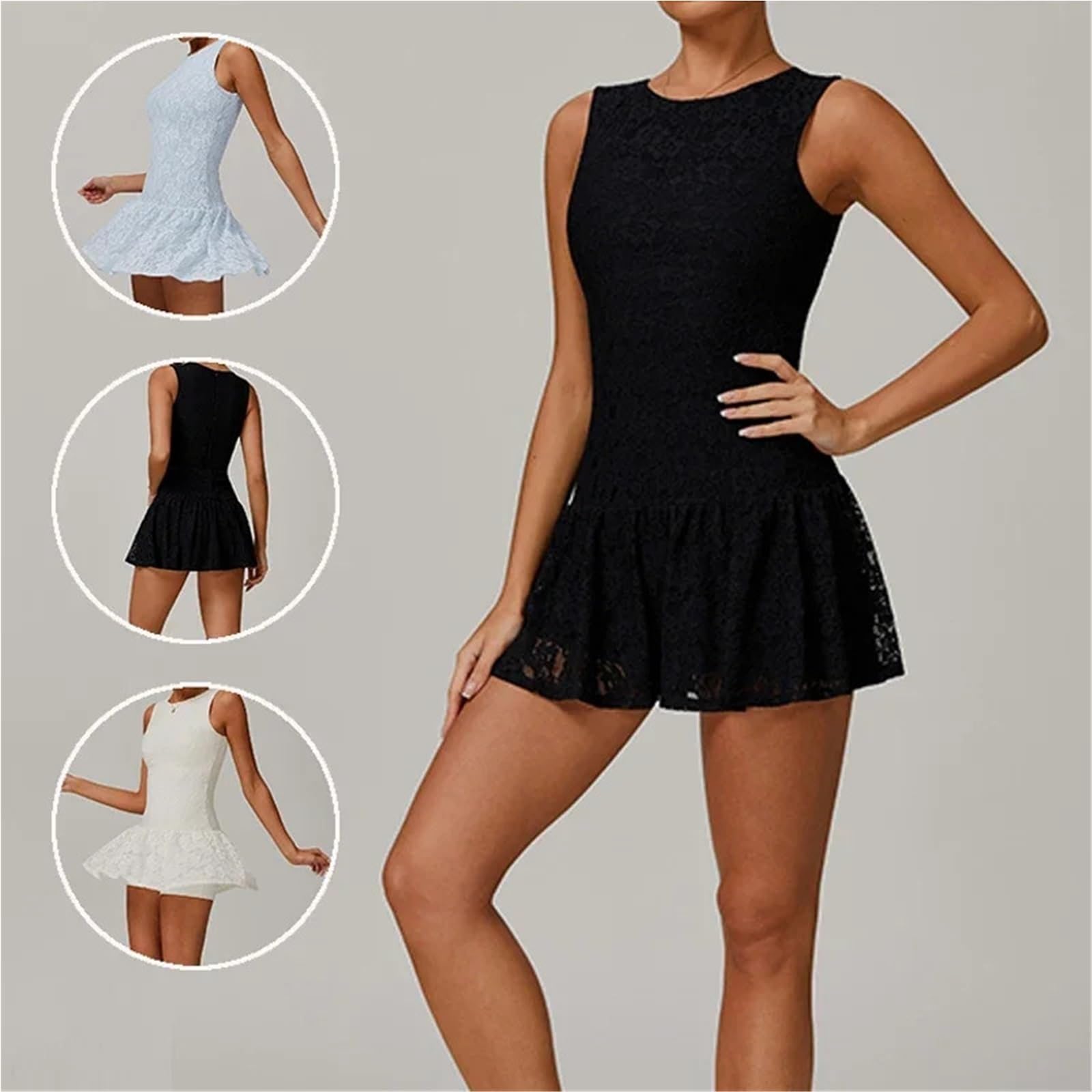 Abito Tennis Donna Abito da Tennis in Pizzo Rosa Abiti Sportivi Slim Senza Maniche Donna con Pantaloncini Abbigliamento Golf Femminile Gonne Badminton Eleganti Vintage