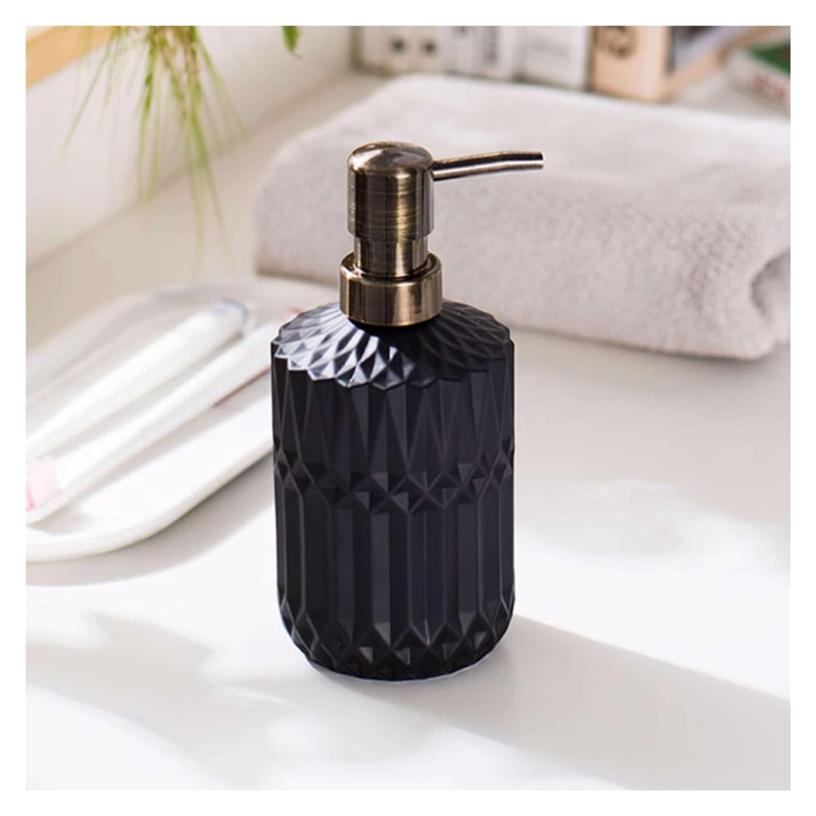 Dispenser di sapone, Dispenser di sapone da bagno, Bottiglia dispenser for lavaggio a mano Dispenser di sapone in vetro a strisce verticali retrò nordico, Dispenser di sapone liquido ricaricabile for